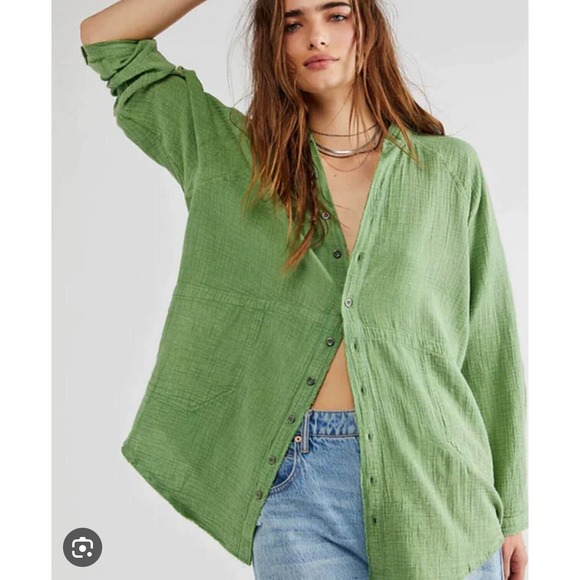 Free People Tops - Free People Summer Daydream Button down Top Large Guacamole Green